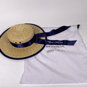 JIMMY CHOO x MYTHERESA Natural Straw Navy Trim 'Panama' Hat